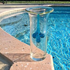 Handmade Clear Glass Vase with Blue Interior Teardrop Accent
